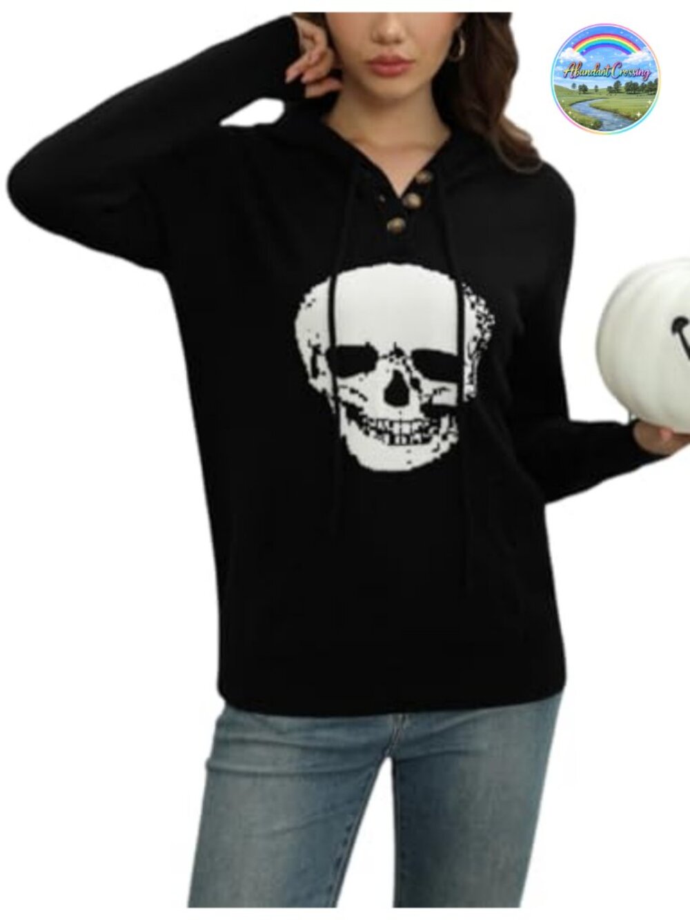 Waffle Knit Hoodie Sweater V-Neck Long Sleeve with Pocket